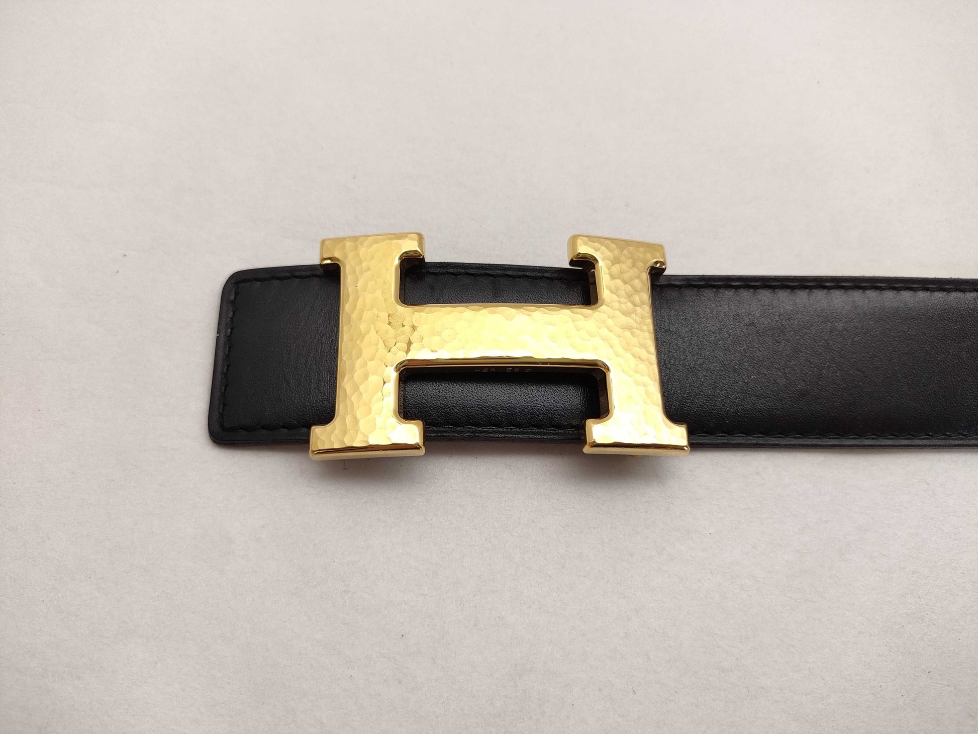 HERMES Constance Leather Belt with H Stamp, Black and Brown
