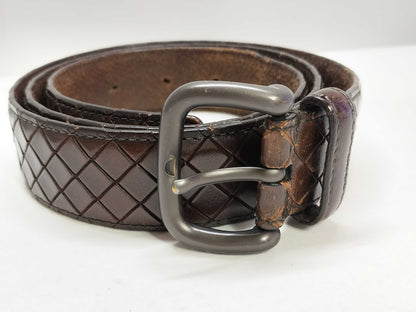 BOTTEGA VENETA Intrecciato Leather Belt, Brown