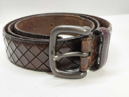 BOTTEGA VENETA Intrecciato Leather Belt, Brown