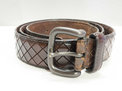 BOTTEGA VENETA Intrecciato Leather Belt, Brown