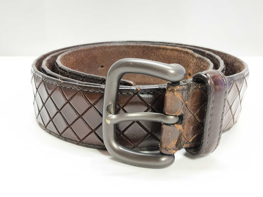 BOTTEGA VENETA Intrecciato Leather Belt, Brown