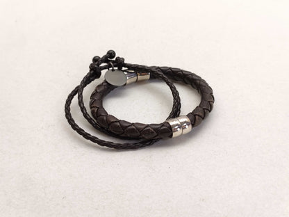 BOTTEGA VENETA Intrecciato Leather and SV925 Bracelet in Dark Brown
