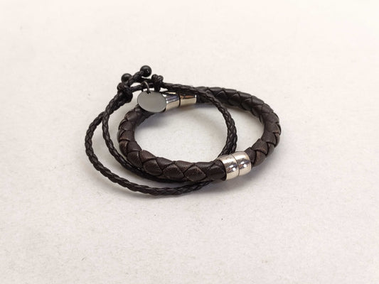 BOTTEGA VENETA Intrecciato Leather and SV925 Bracelet in Dark Brown