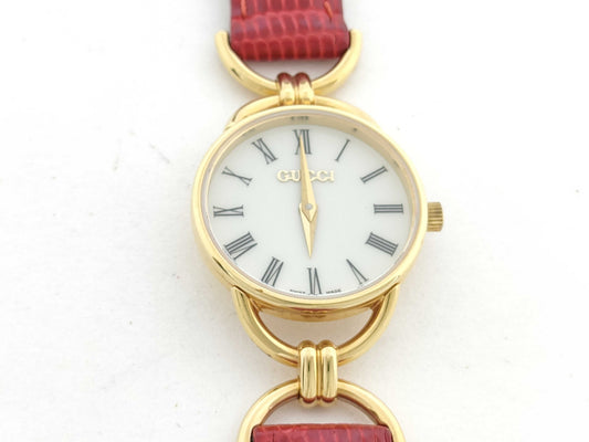GUCCI Model Number 6000.2.L Serial Number 0249068 GP/Leather/QZ White Dial Non-Working/No Operational Guarantee Women's Watch