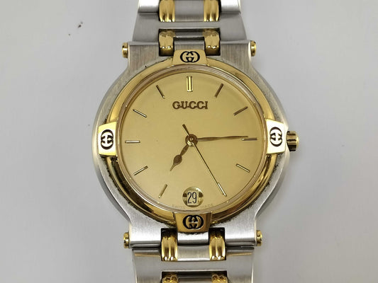 GUCCI 9000M 0229136 SS/GP/QZ Gold Dial Non-Working/No Operational Guarantee Women's Watch