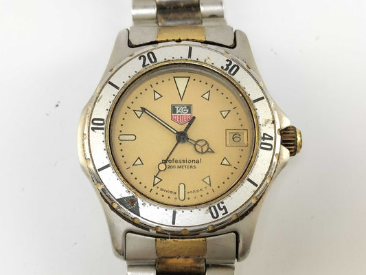 TAG Heuer Professional 974.013F E25104 Stainless Steel/GP/QZ Yellow Dial Men's Watch 