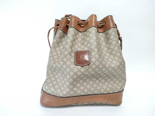 CELINE Macadam PVC Drawstring Shoulder Bag, Brown