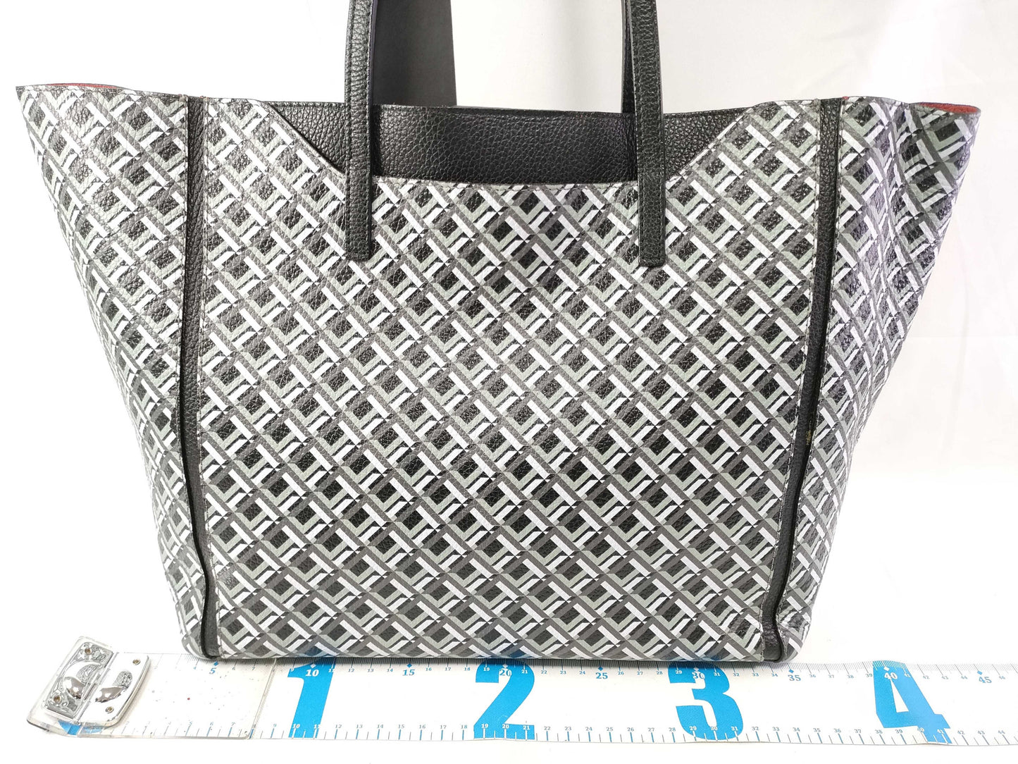 FURLA Furla Leather Tote Bag Black x White x Red Tote Bag