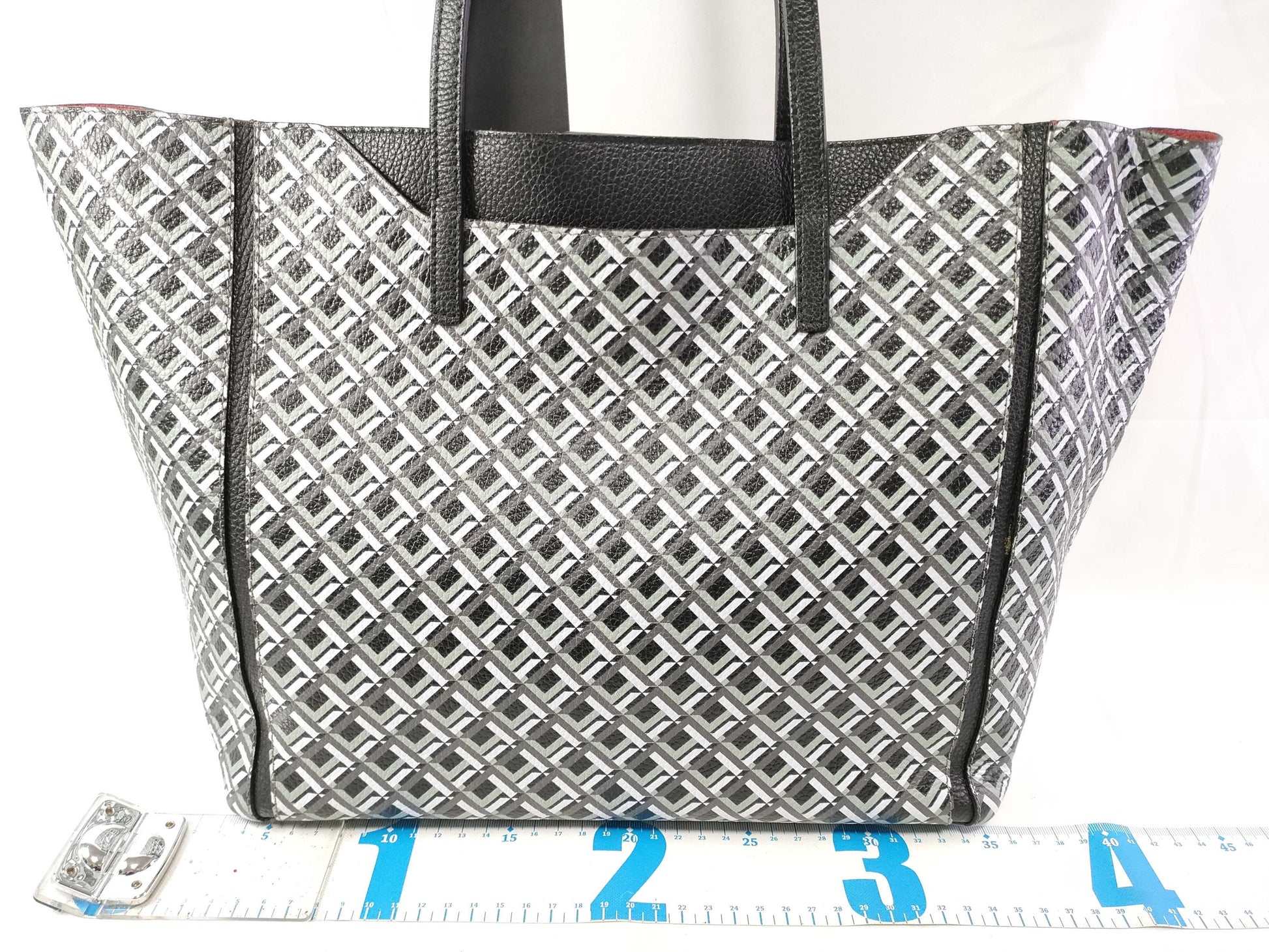 FURLA Furla Leather Tote Bag Black x White x Red Tote Bag