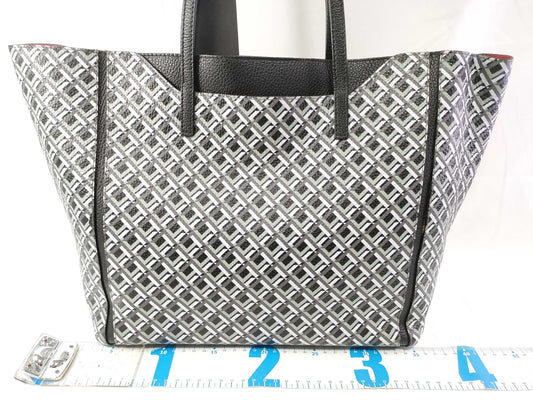 FURLA Furla Leather Tote Bag Black x White x Red Tote Bag