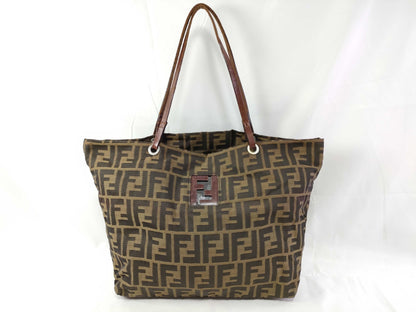 FENDI Zucca nylon canvas and leather tote bag 83158781992 Brown and khaki