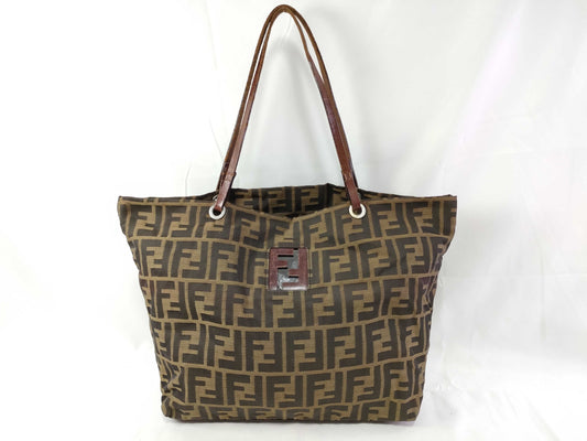 FENDI Zucca nylon canvas and leather tote bag 83158781992 Brown and khaki