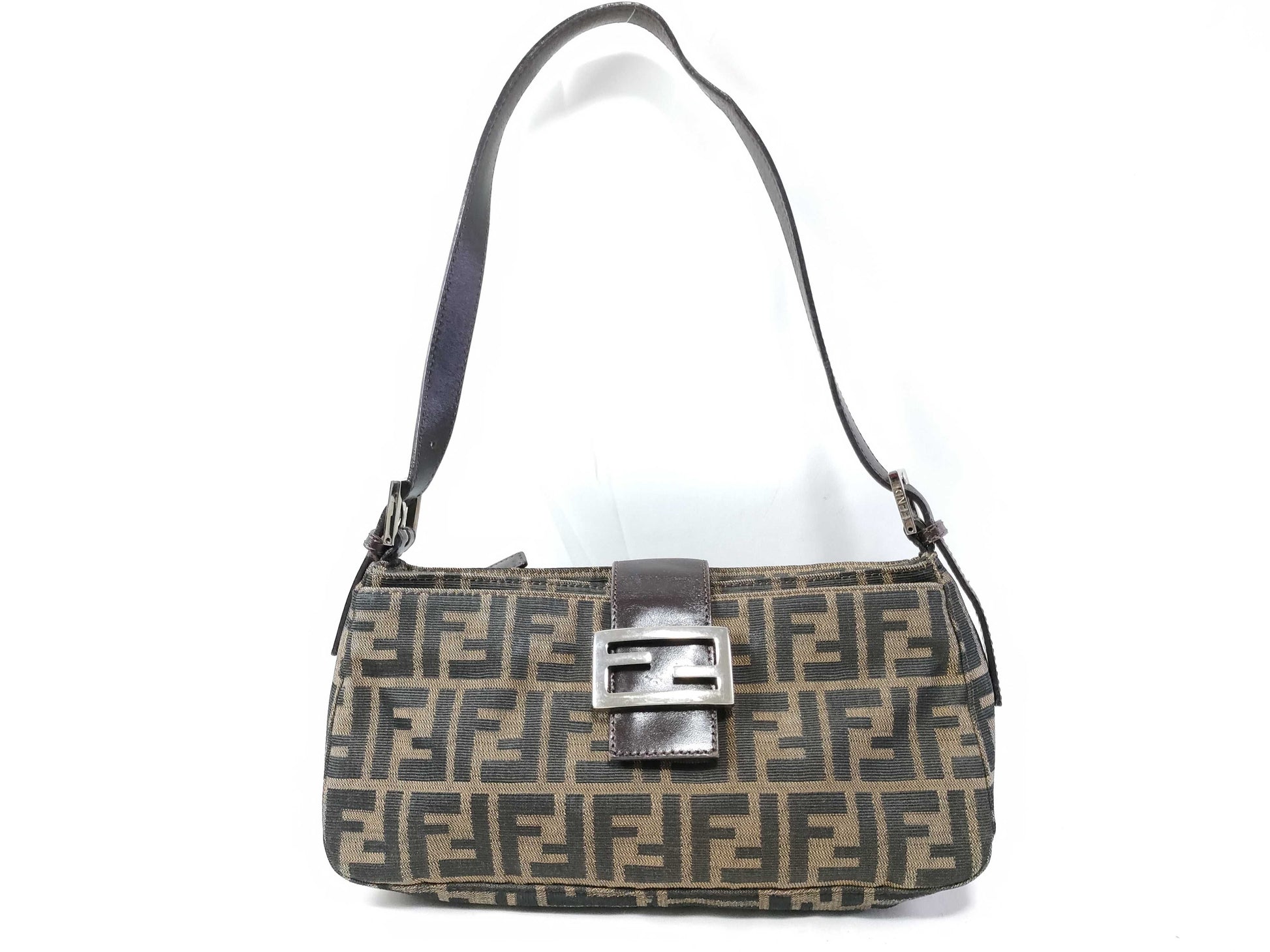 FENDI Zucca Canvas and Leather One-Shoulder Bag 2348 26722-009 Brown and Khaki Shoulder Bag