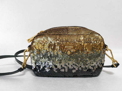 PRADA Prada Sequin and Leather Shoulder Bag, Black and Gold