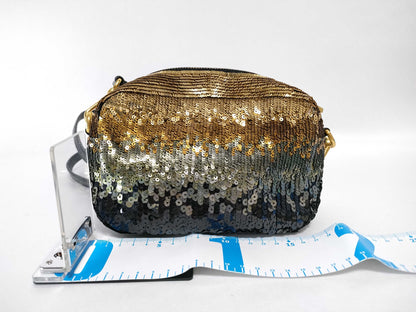 PRADA Prada Sequin and Leather Shoulder Bag, Black and Gold