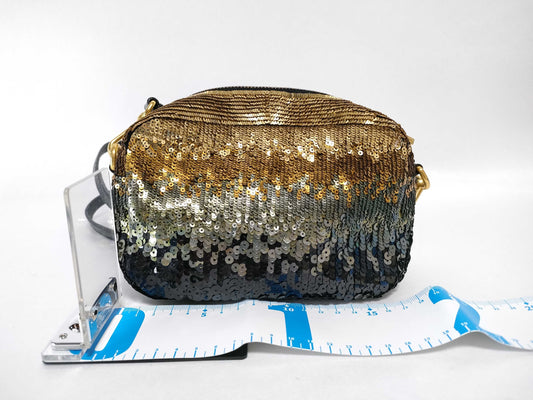 PRADA Prada Sequin and Leather Shoulder Bag, Black and Gold