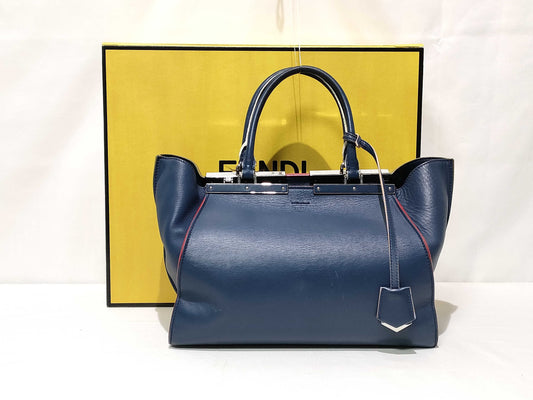 FENDI Trois Jours Leather Handbag 8BH279-81D 178-3262 Navy Handbag