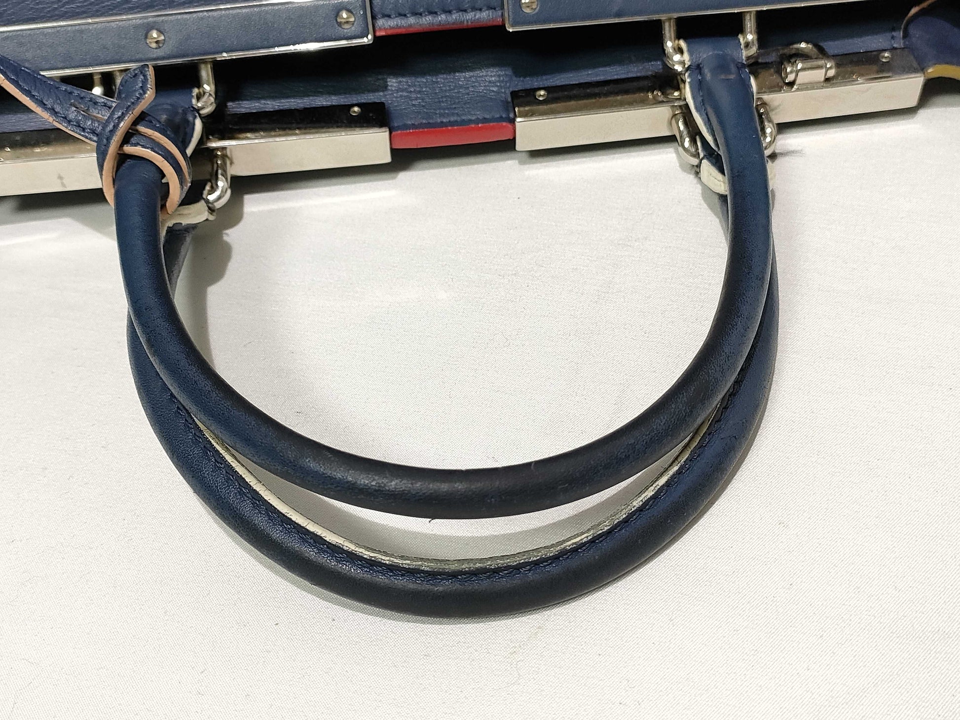 FENDI Trois Jours Leather Handbag 8BH279-81D 178-3262 Navy Handbag