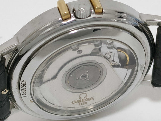 OMEGA 1111 49576917 Stainless Steel/Yellow Gold/Leather/AT White Dial Men's Watch