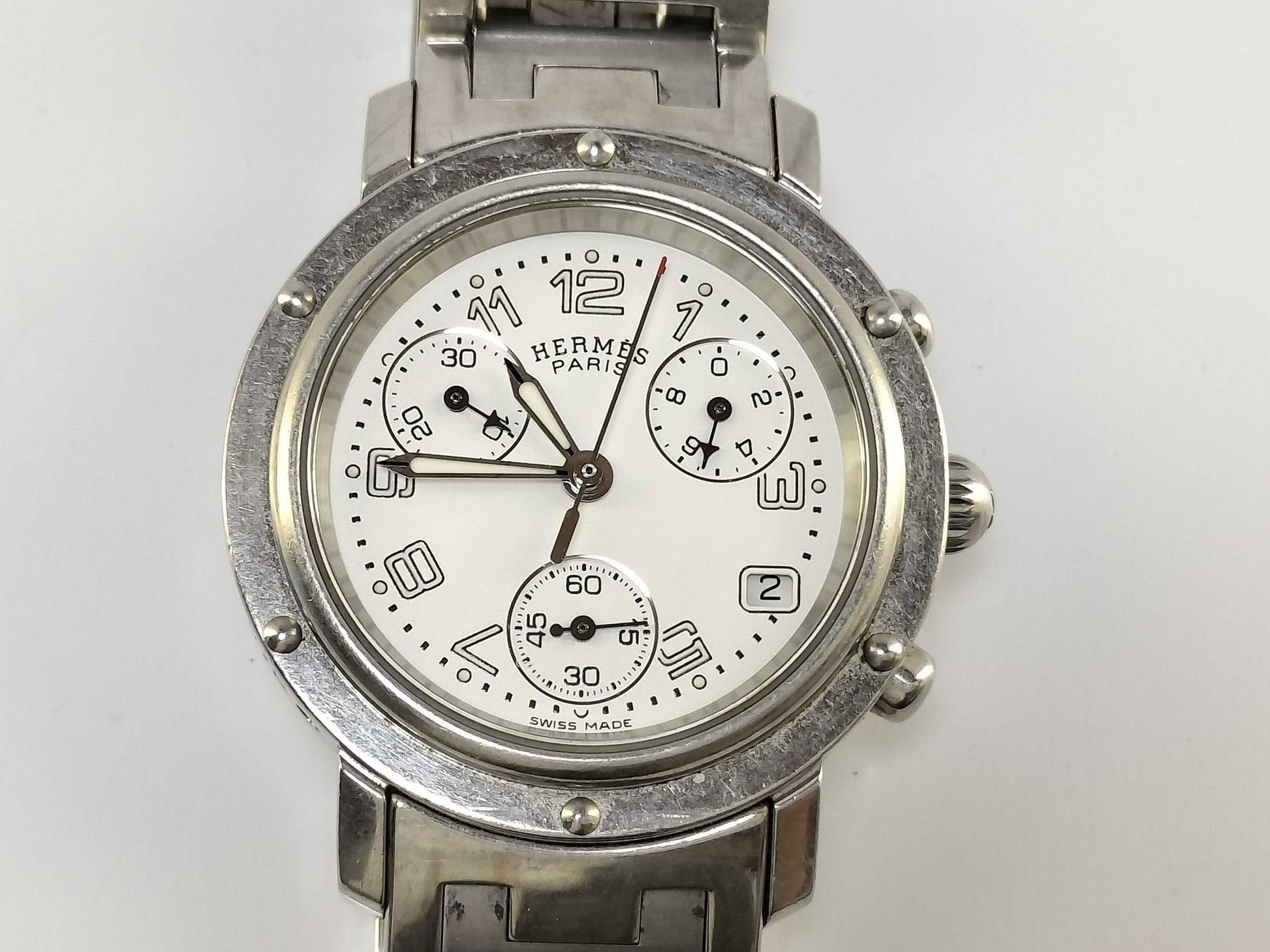 HERMES Clipper Chronograph CL1.310 2440093 Stainless Steel/Quick-Duty White Dial Women's Watch 