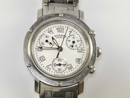 HERMES Clipper Chronograph CL1.310 2440093 Stainless Steel/Quick-Duty White Dial Women's Watch 