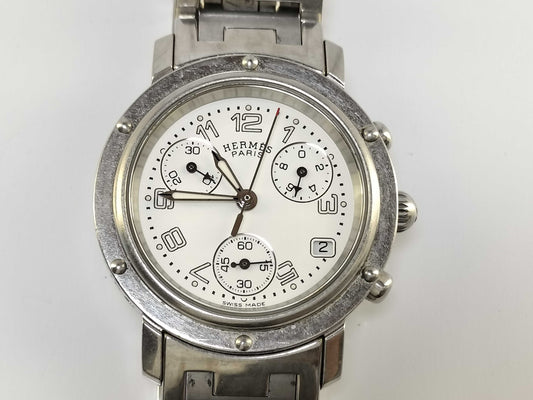 HERMES Clipper Chronograph CL1.310 2440093 Stainless Steel/Quick-Duty White Dial Women's Watch 