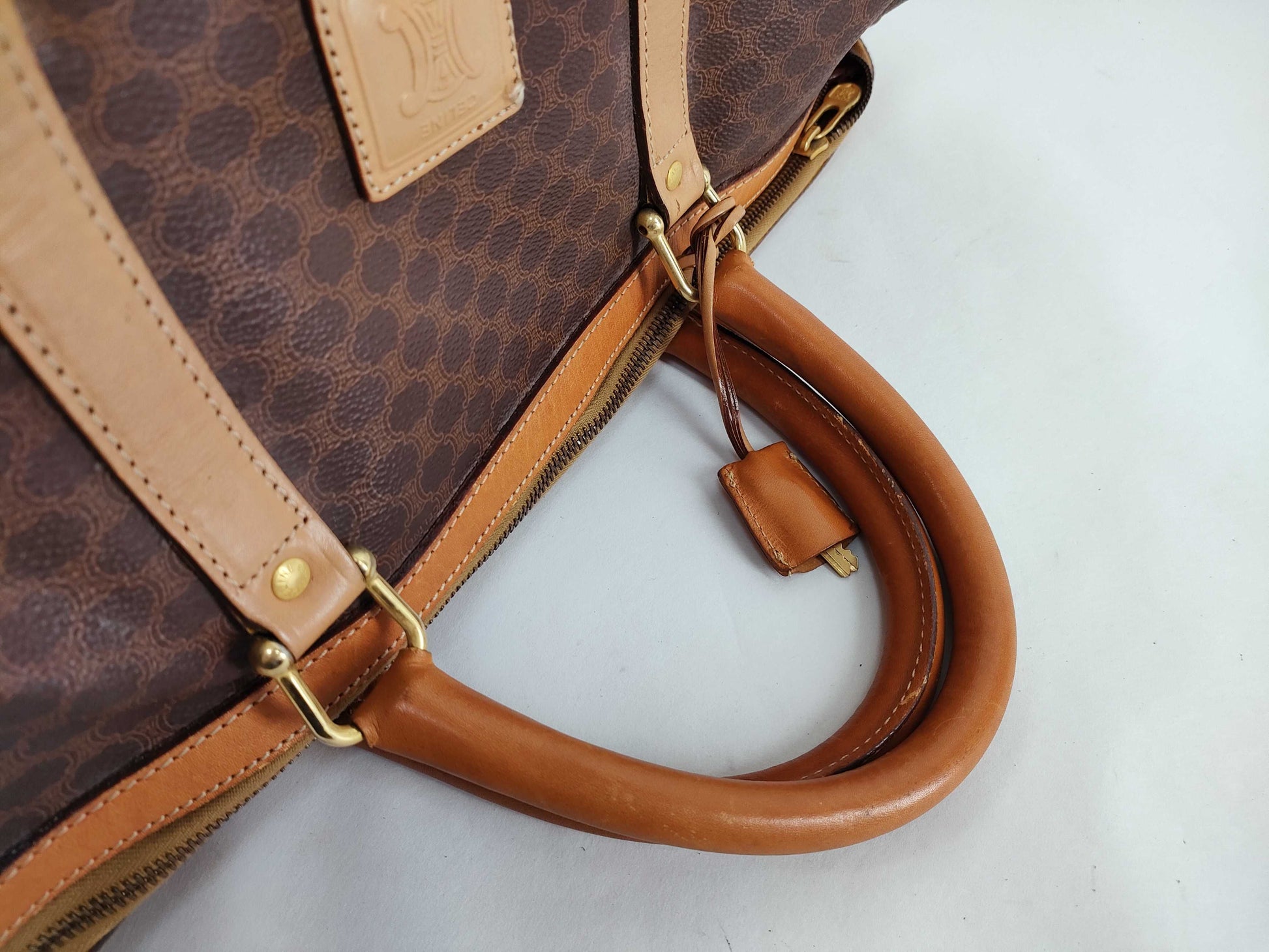 CELINE Macadam PVC and Leather Boston Bag M13 Brown