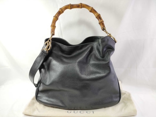 GUCCI Bamboo Leather 2-Way Handbag 001.1577.200047 Black Handbag