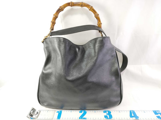 GUCCI Bamboo Leather 2-Way Handbag 001.1577.200047 Black Handbag