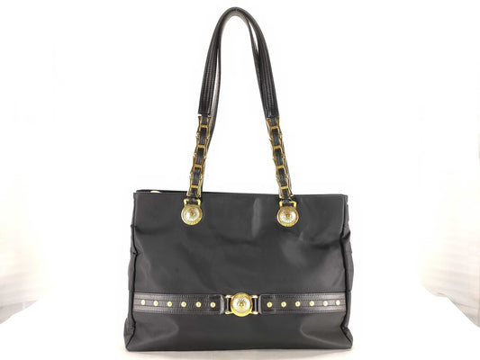 VERSACE Nylon Tote Bag, Black Shoulder Bag