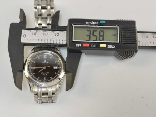 OMEGA SS/QZ Black Dial Men's Watch, Not Working/No Operational Guarantee