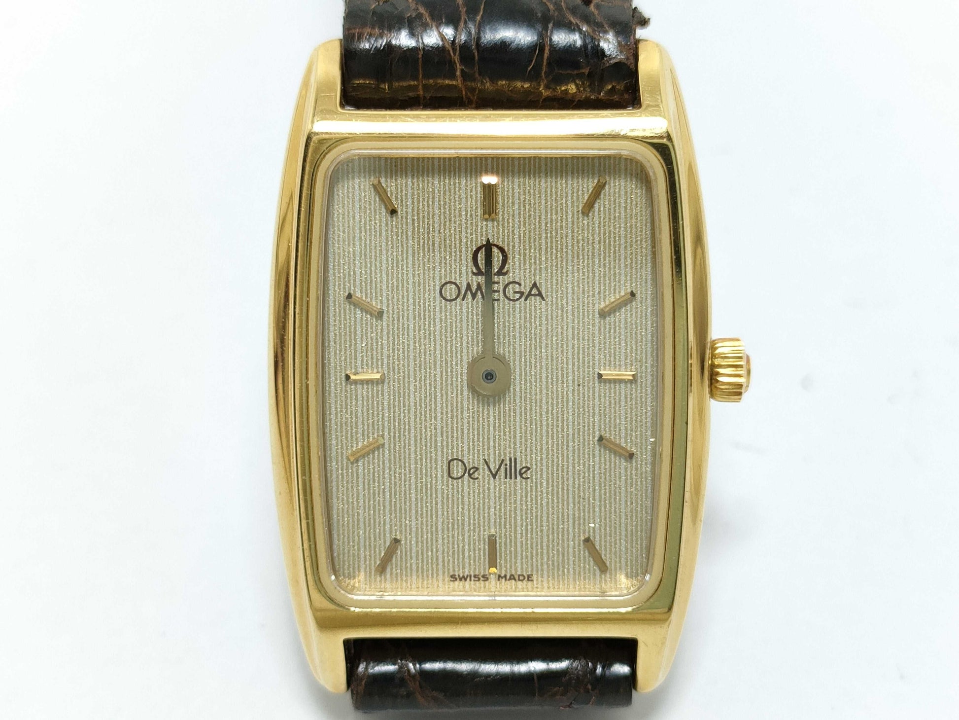OMEGA De Ville Omega De Ville 1450 Stainless Steel/Leather/QZ Gold Dial Non-Working/No Operational Guarantee Women's Watch