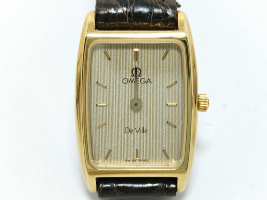 OMEGA De Ville Omega De Ville 1450 Stainless Steel/Leather/QZ Gold Dial Non-Working/No Operational Guarantee Women's Watch