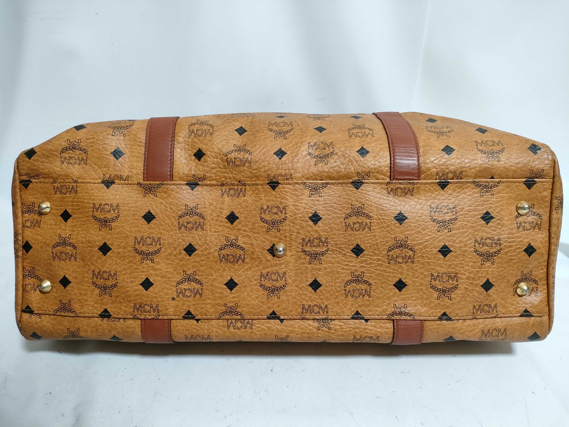 MCM Visetos Leather Boston Bag, Brown