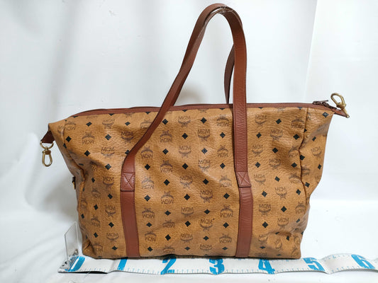 MCM Visetos Leather Boston Bag, Brown