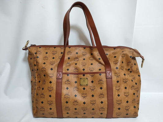 MCM Visetos Leather Boston Bag, Brown