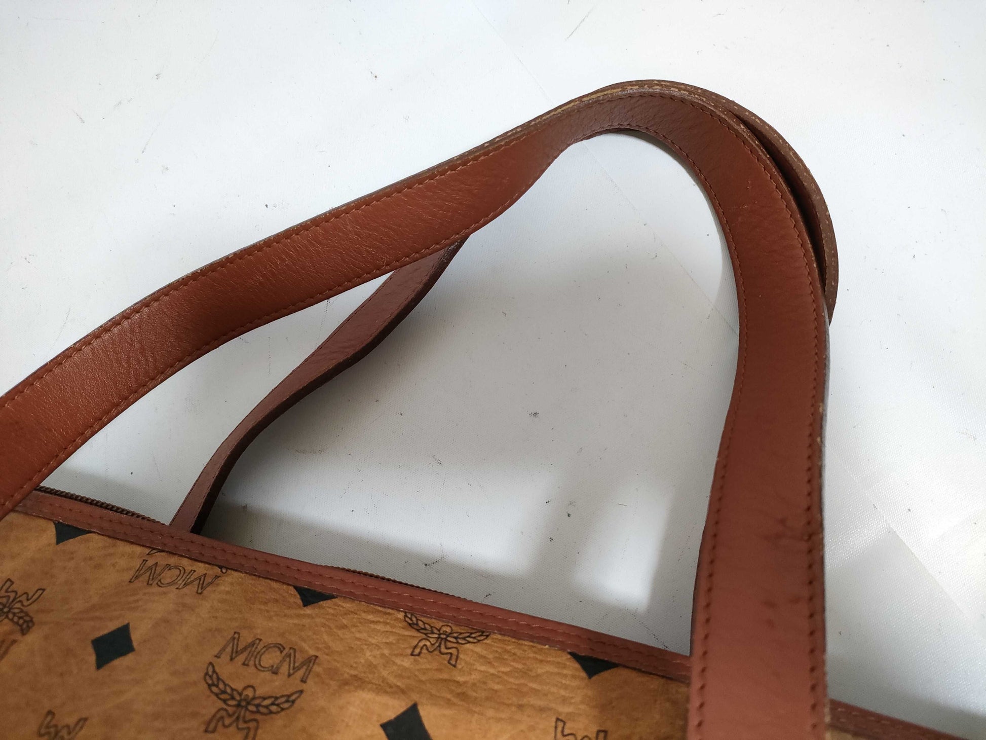MCM Visetos Leather Boston Bag, Brown