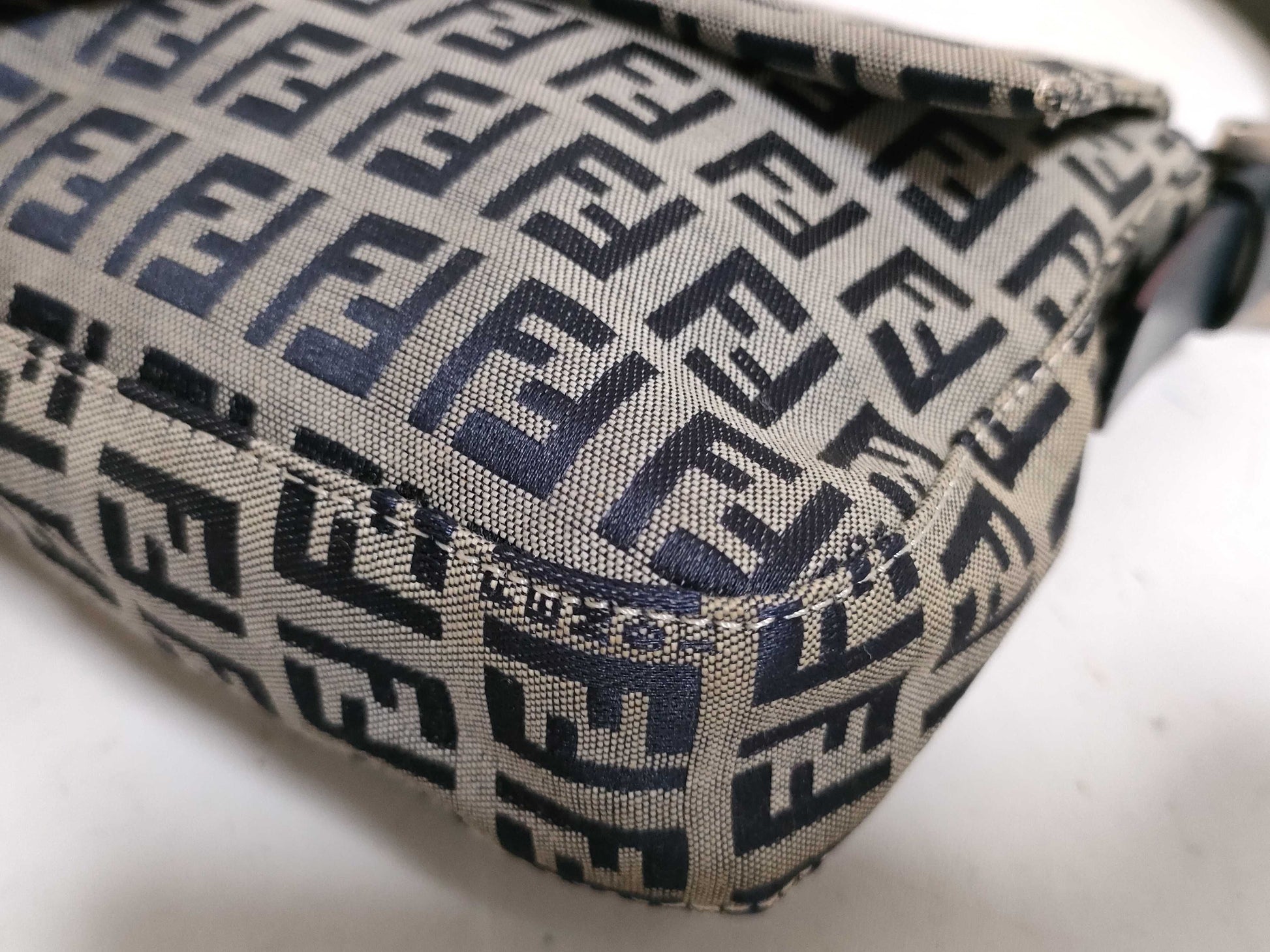 FENDI Zucchino Mamma Bucket Canvas and Leather Handbag, 2305.26424.018, Gray and Navy