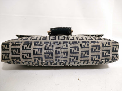 FENDI Zucchino Mamma Bucket Canvas and Leather Handbag, 2305.26424.018, Gray and Navy