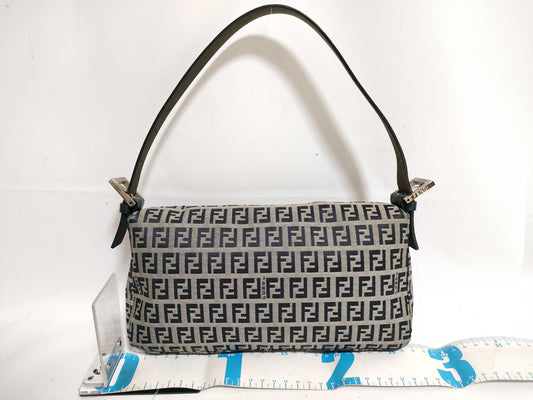 FENDI Zucchino Mamma Bucket Canvas and Leather Handbag, 2305.26424.018, Gray and Navy