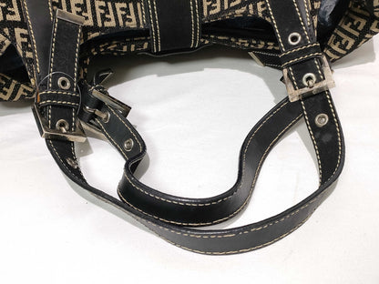 FENDI Zucchino Canvas Handbag 2305 8BR091 029 Black x Beige Handbag