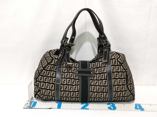 FENDI Zucchino Canvas Handbag 2305 8BR091 029 Black x Beige Handbag