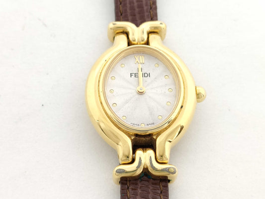 FENDI Model 640L Serial 030-032 GP/Leather/QZ Silver Dial Non-Working/No Operational Guarantee Women's Watch