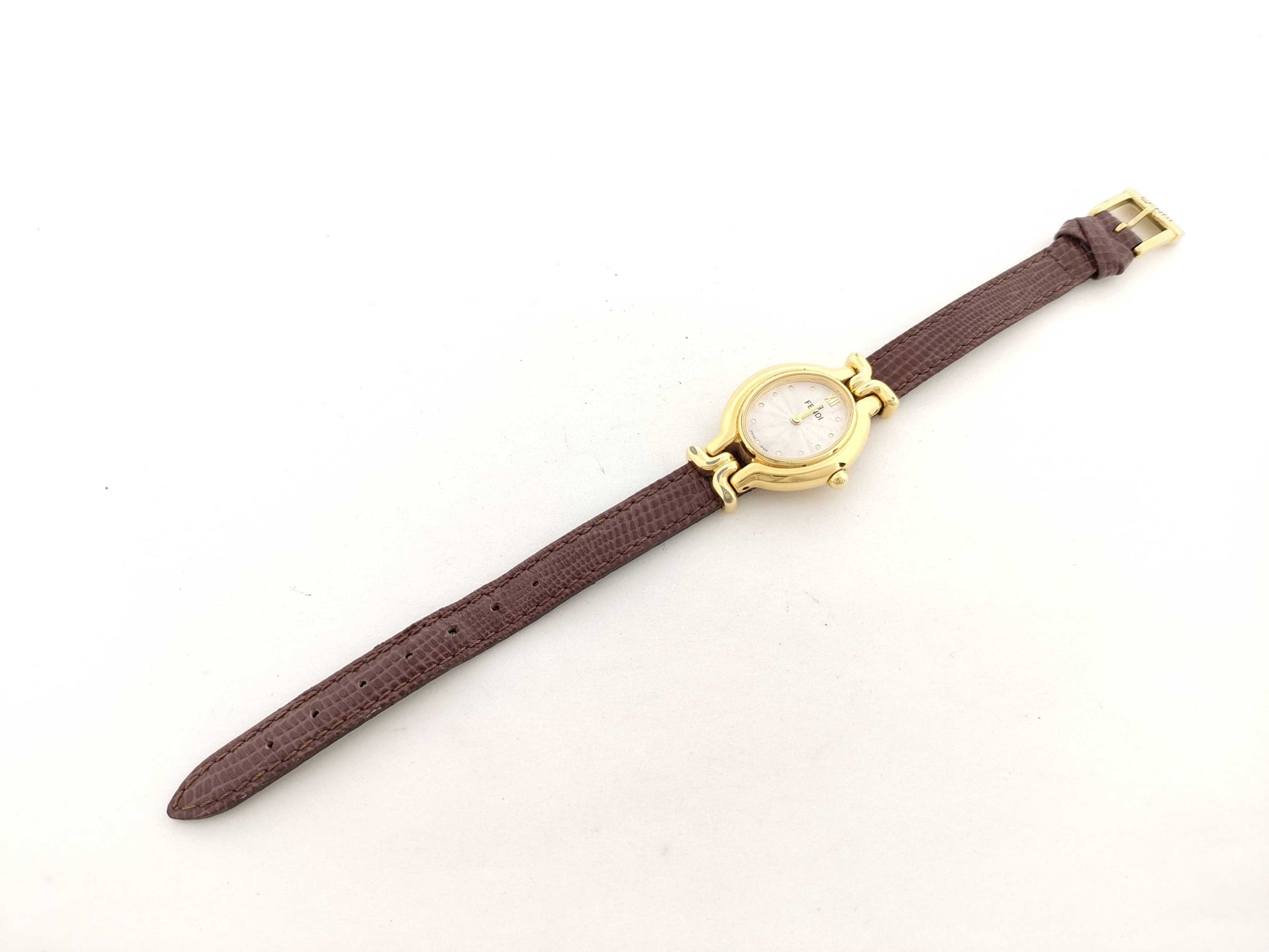FENDI Model 640L Serial 030-032 GP/Leather/QZ Silver Dial Non-Working/No Operational Guarantee Women's Watch