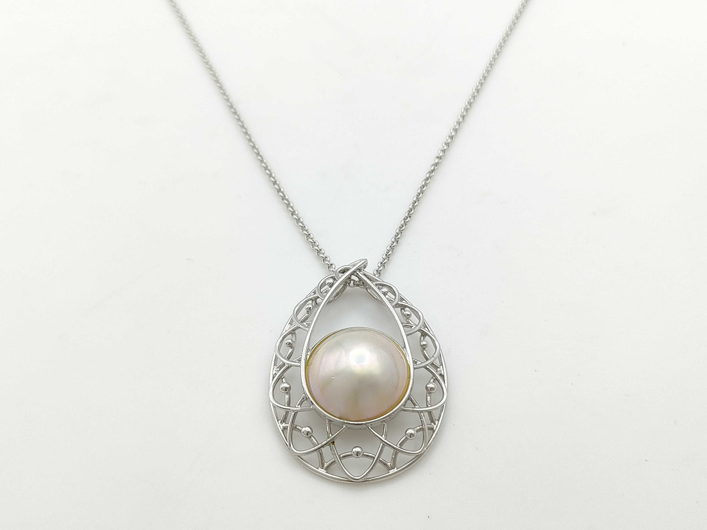 TASAKI Mabe Pearl Necklace, Approx. 17.0mm Diameter, Sterling Silver, 11.7g 