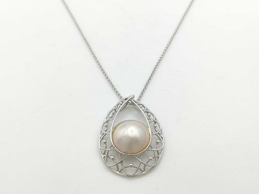 TASAKI Mabe Pearl Necklace, Approx. 17.0mm Diameter, Sterling Silver, 11.7g 