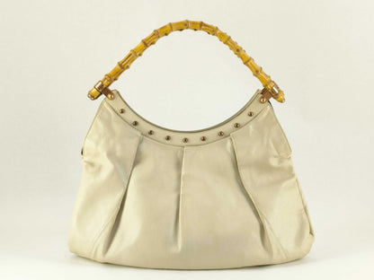 GUCCI Bamboo Gucci Bamboo Leather Handbag Beige Handbag