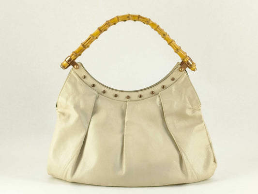 GUCCI Bamboo Gucci Bamboo Leather Handbag Beige Handbag