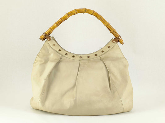GUCCI Bamboo Gucci Bamboo Leather Handbag Beige Handbag