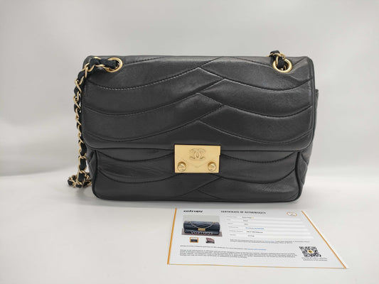CHANEL Lambskin Wave Stitch Lambskin Shoulder Bag